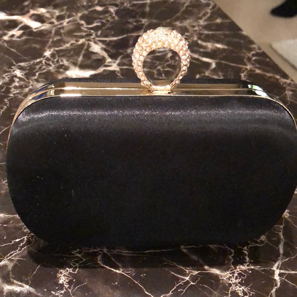 Black satin clutch bag